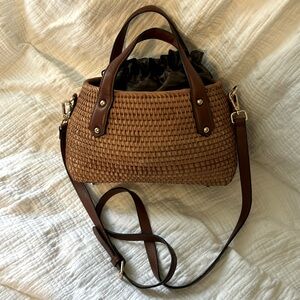 Pulicati Handmade Bags Cane Rattan Basket Cinch-up  Handbag with Crossbody Strap